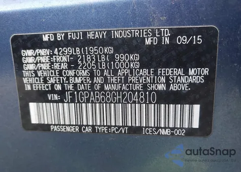 2016 Subaru Impreza 2.0I Premium z USA, uszkodzony, nr VIN JF1GPAB68GH204810